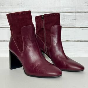 Aquatalia Leather Suede Boot Maroon 3" Heel Shoe Size 9.5